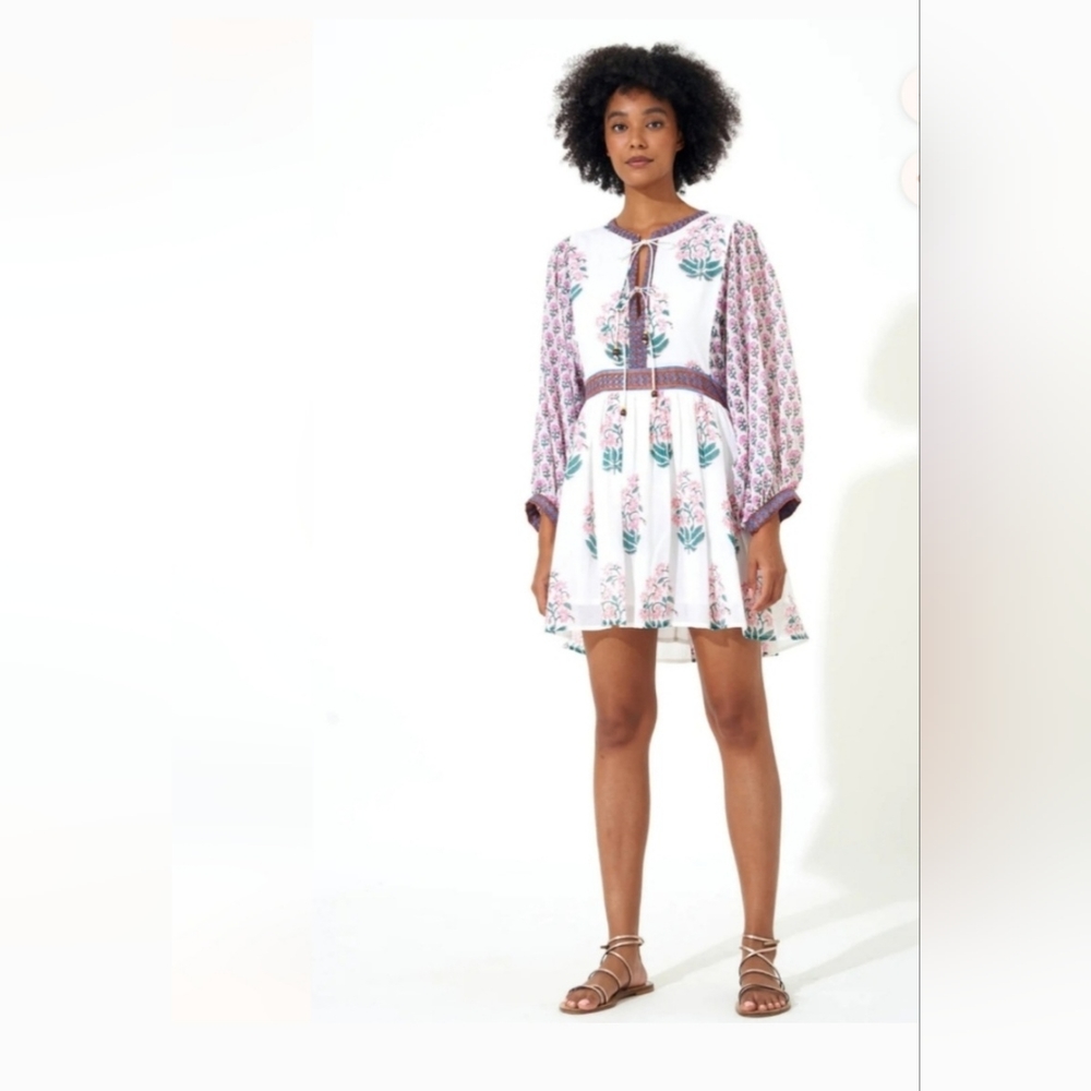 Oliphant Tie Front Balloon Sleeve Dress- Posey Green